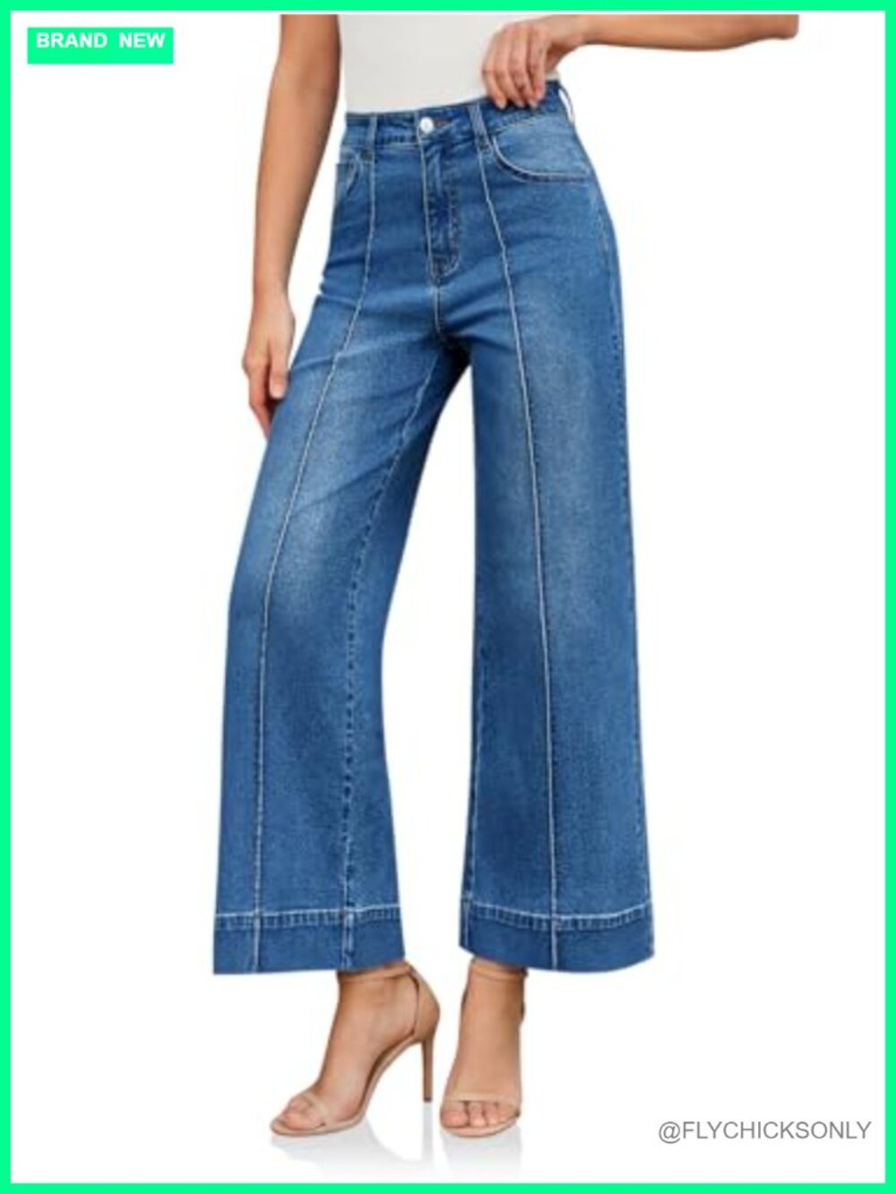High Waisted Wide Leg Cropped Jeans Stretch Denim Baggy Pants